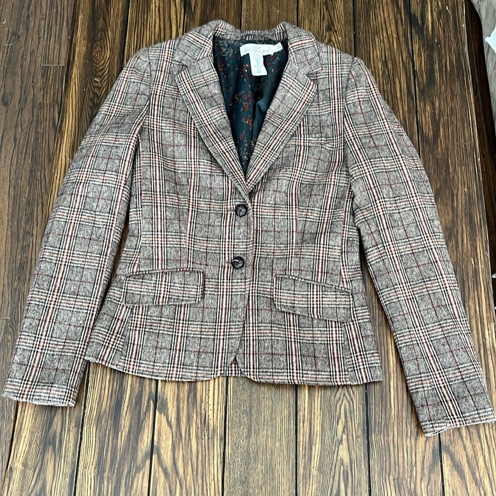 EUC H&M size 4 brown plaid wool blend blazer
